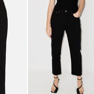 Re/Done Black Cropped Straight-Leg Jeans